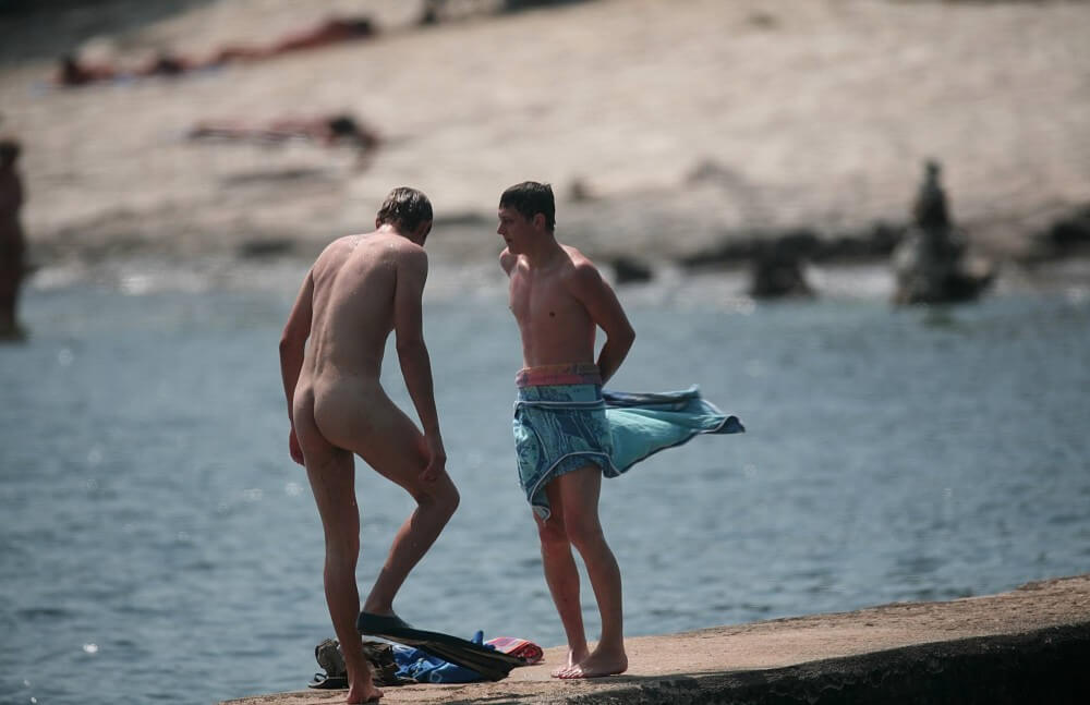 Nudists Boys - Water Prep On The Ledge - Nudity is considered a natural part of human life