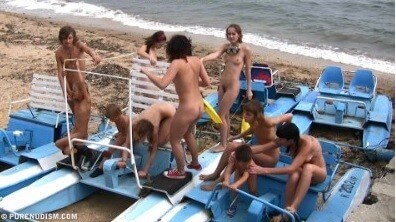 A group of naturists at sea - Radical nudism materials