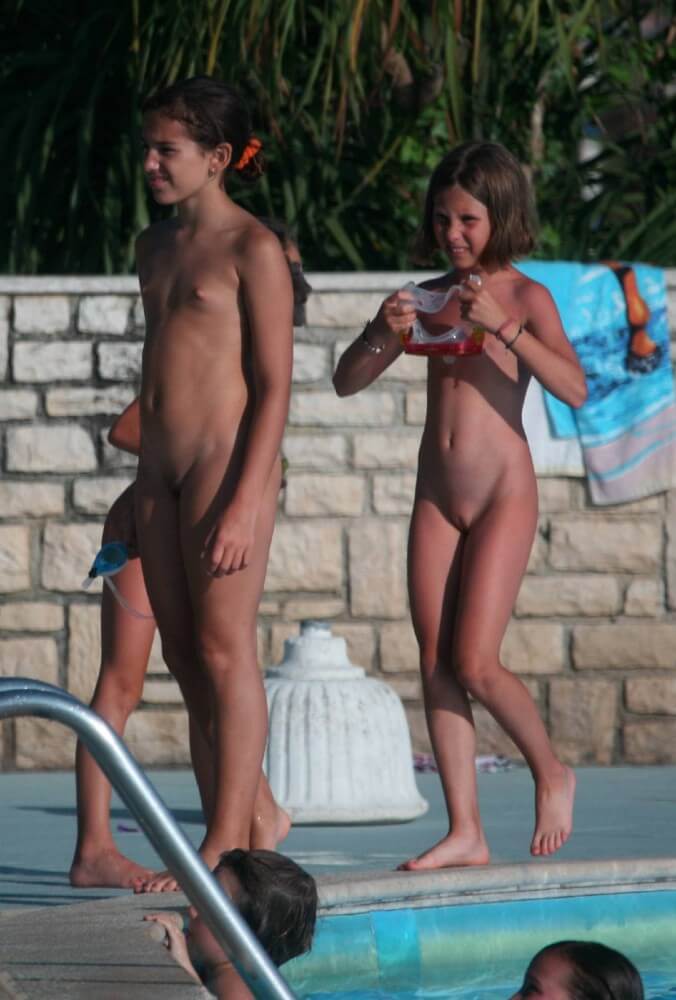 Two Poolside Nudist Girls pics - True nudism began here
