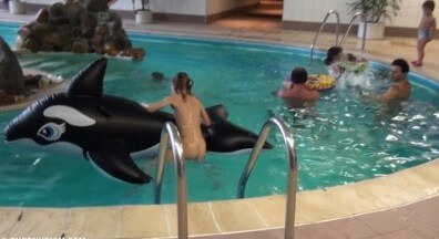 Indoor dolphin ride Full HD - Types of recreation in nudist destinations